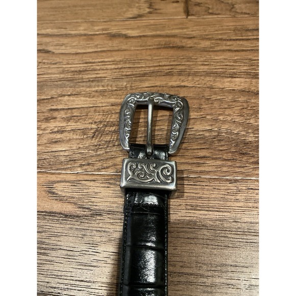 VTG '94 Brighton Black Leather Silver Concho Belt USA Women Small Preppy Western - Picture 4 of 6